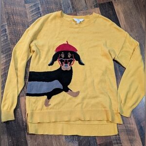 Time and Tru Yellow Sweater with Dachshund Design